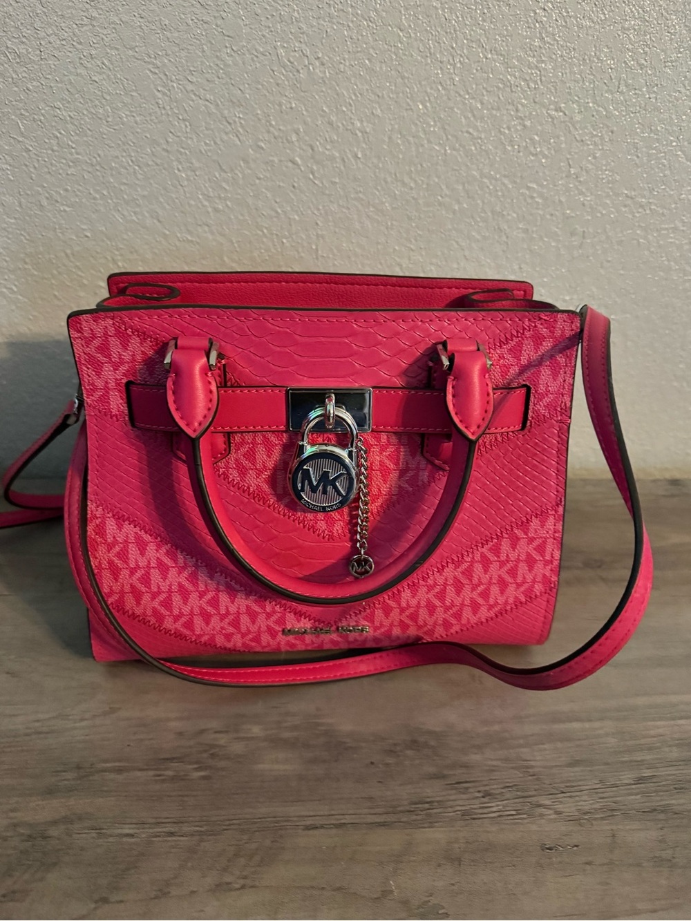 Michael Kors Hot Pink Signature Satchel with MK Charm